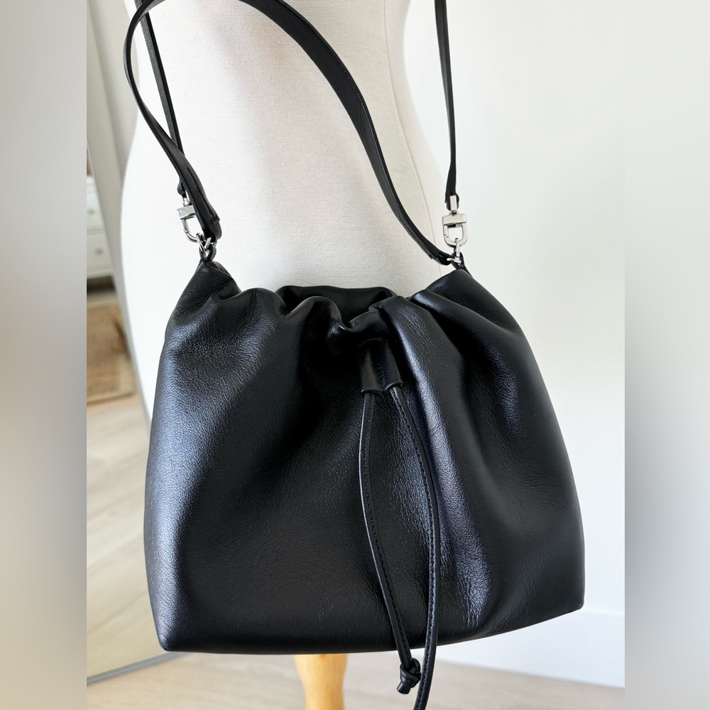 Theory ~ Drawstring Cinch Black Lambskin Leather Crossbody Handbag